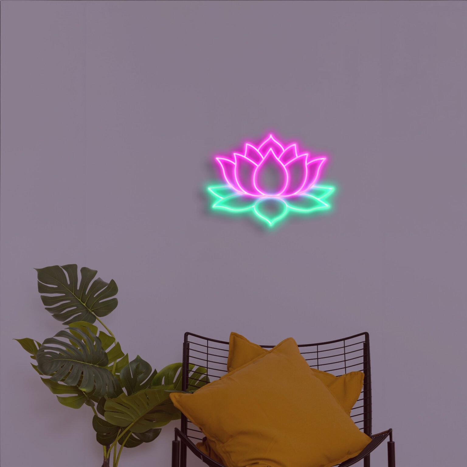 שלט ניאון לוטוס בצבע ורוד וירוק וייבז ניאון