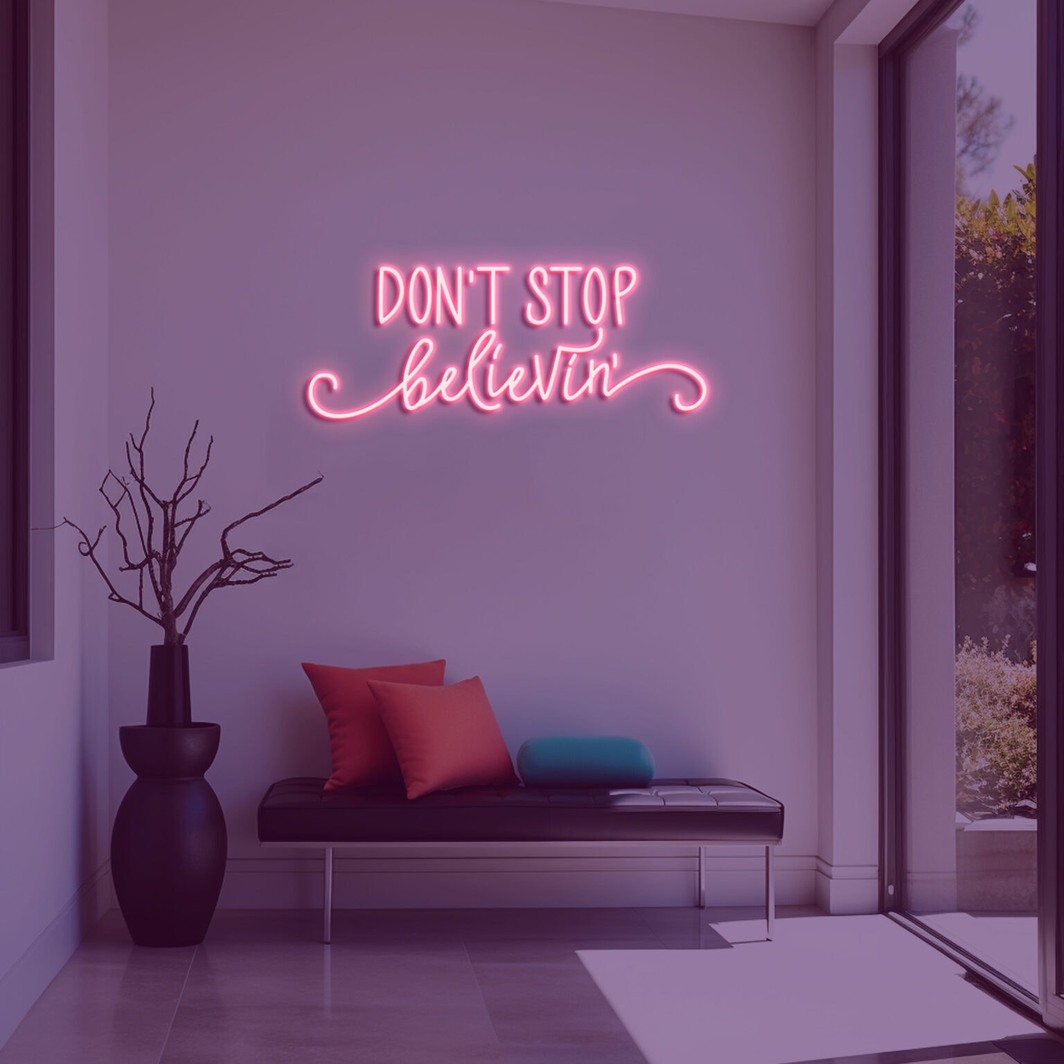 שלט ניאון don't stop believing בעיצוב ייחודי וייבז ניאון VIBEZ