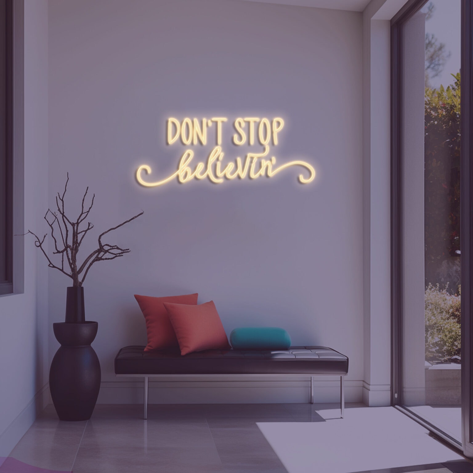 שלט ניאון don't stop believing בעיצוב ייחודי וייבז ניאון VIBEZ