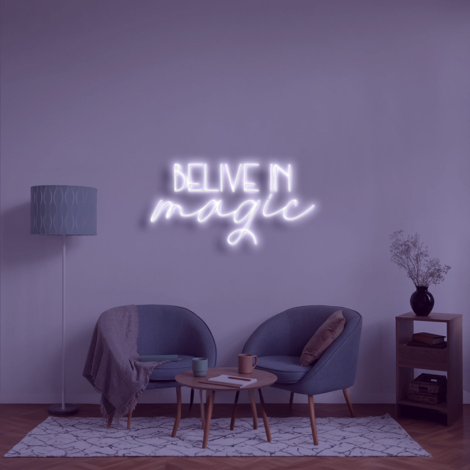 שלט ניאון בעיצוב ייחודי believe in magic וייבז ניאון VIBEZ NEON