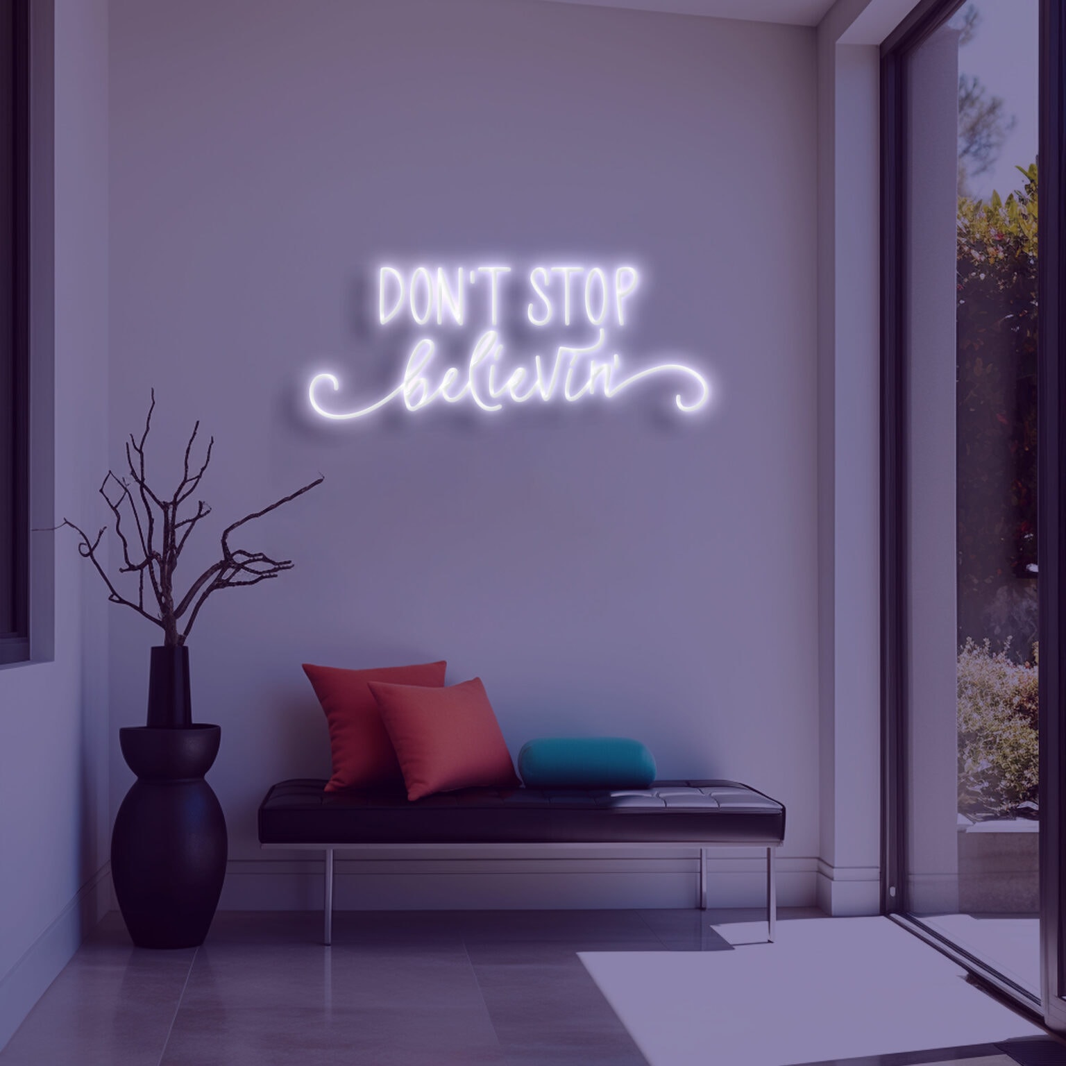 שלט ניאון don't stop believing בעיצוב ייחודי וייבז ניאון VIBEZ