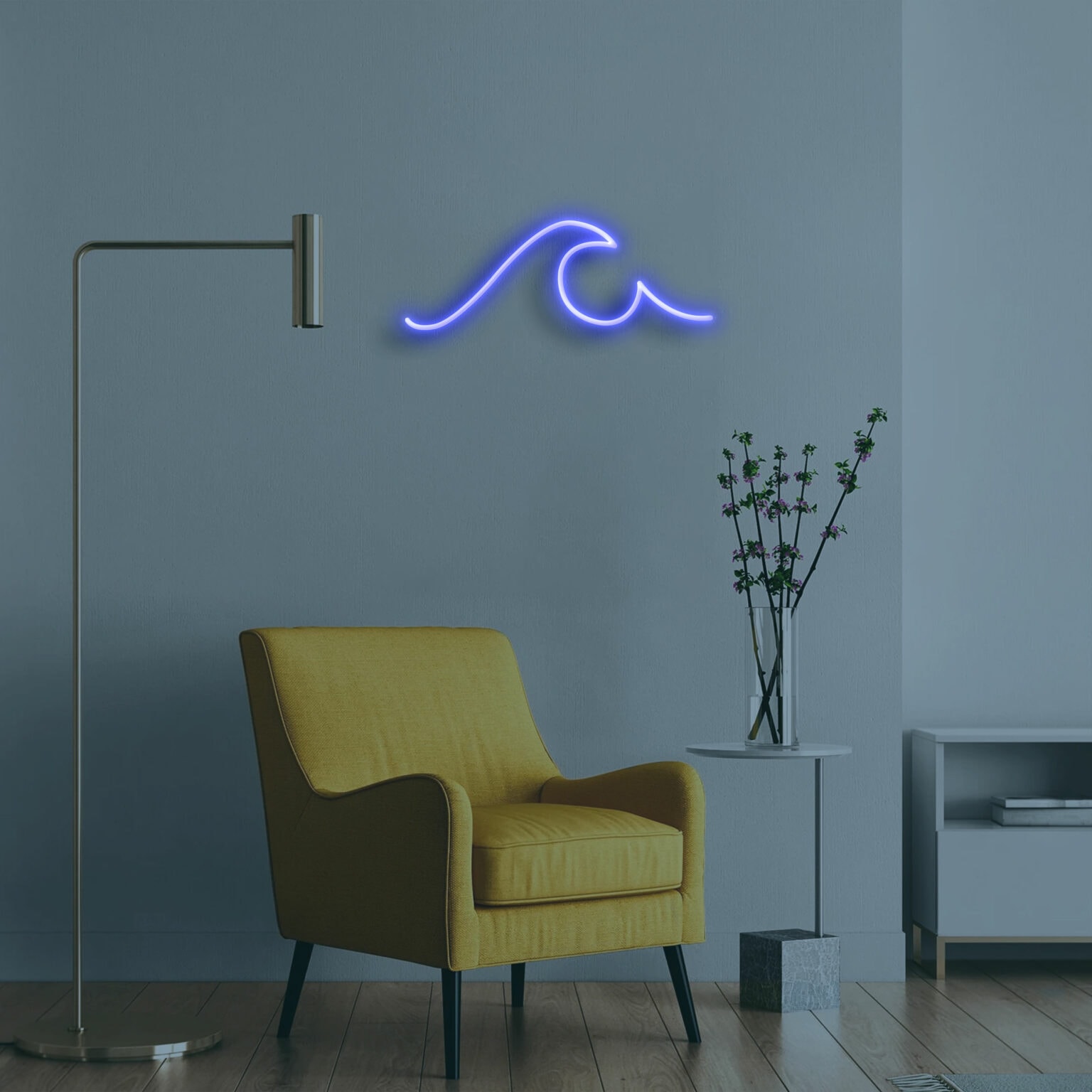 שלט ניאון לעיצוב הבית WAVE בצבע כחול וייבז ניאון