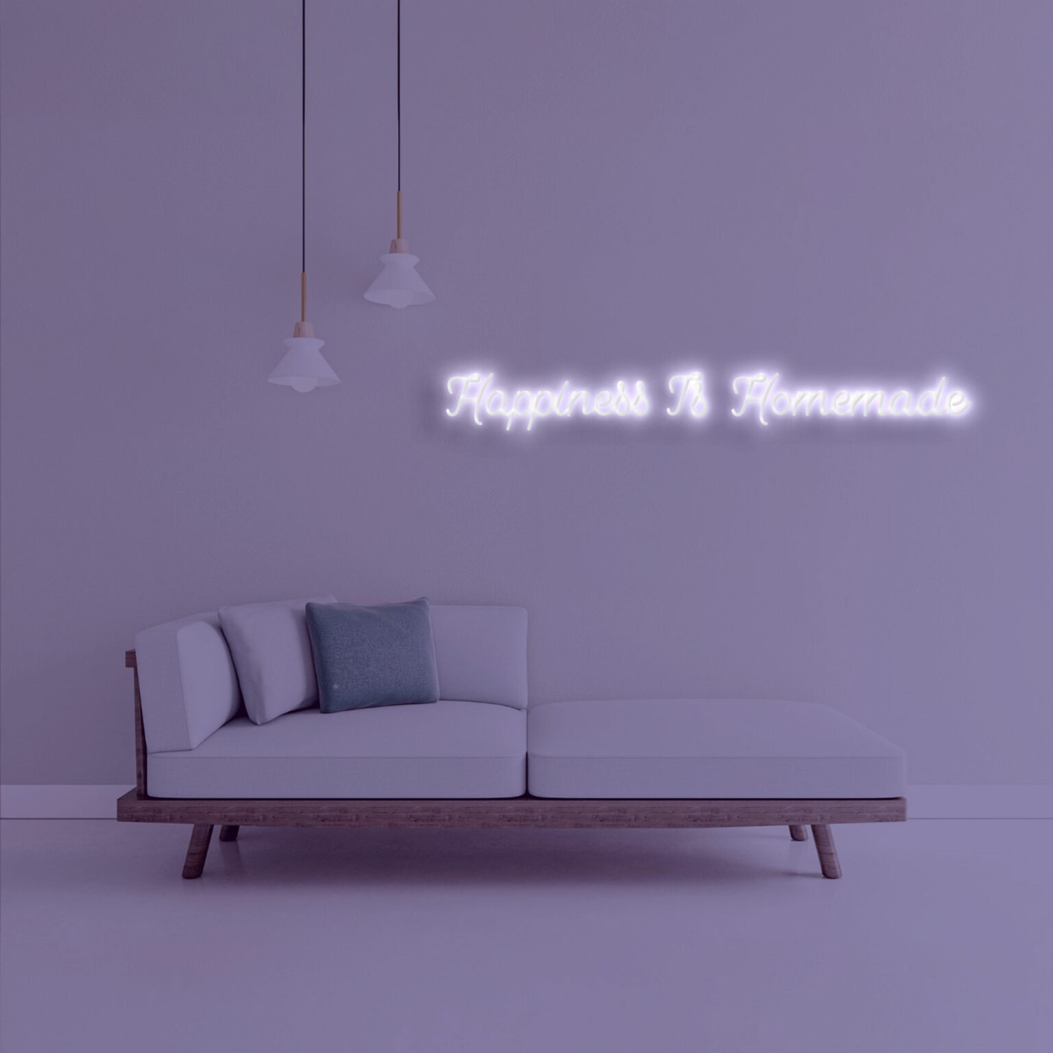 שלט ניאון לעיצוב הבית בצבע לבן. וייבז ניאון hapiness is homemade